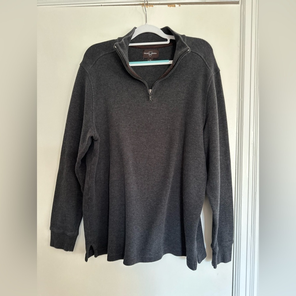EUC Black-Brown 1826 Mens Sz:XL 1/4 Zip Pullover Faded Black Cotton Sweater